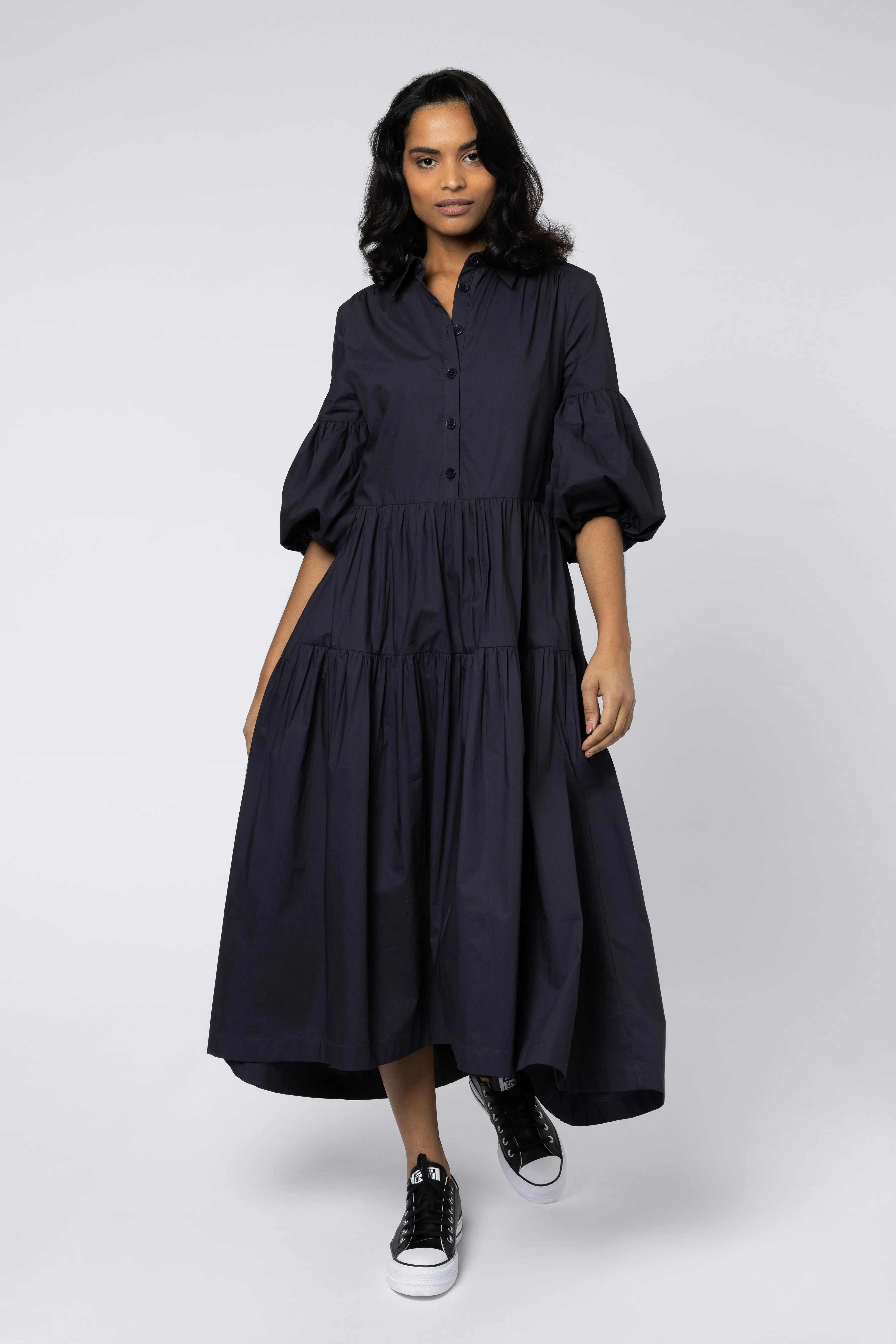 Elise Balloon Sleeve Dress (Washed Black)