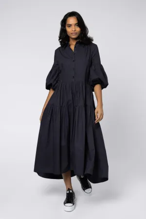 Elise Balloon Sleeve Dress (Washed Black)