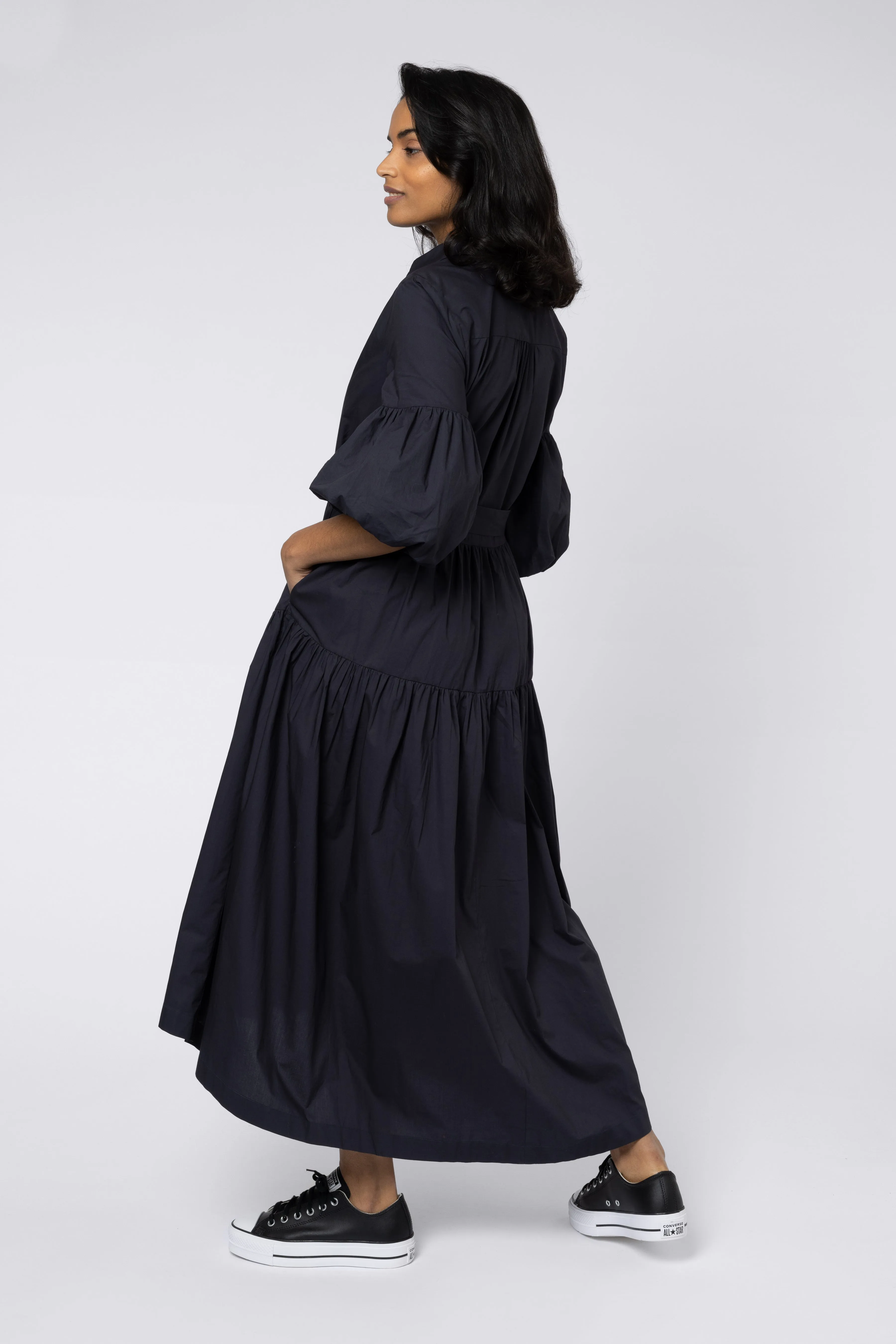 Elise Balloon Sleeve Dress (Washed Black)