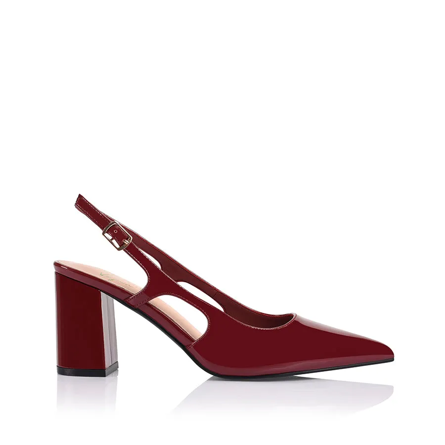 Elton Slingback Block Heels - Wine Patent