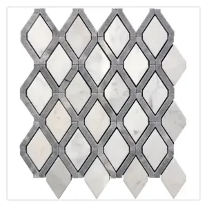 Elysian 10.6 in. x 11.4 in. Polished Soft White and Charcoal Gray Stone Mosaic Diamond Wall and Floor Tile (4.2 sq ft/case) - 5 Pack - Sample