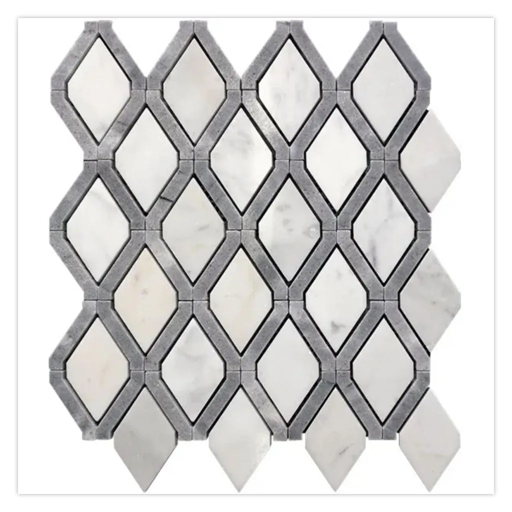 Elysian 10.6 in. x 11.4 in. Polished Soft White and Charcoal Gray Stone Mosaic Diamond Wall and Floor Tile (4.2 sq ft/case) - 5 Pack - Sample