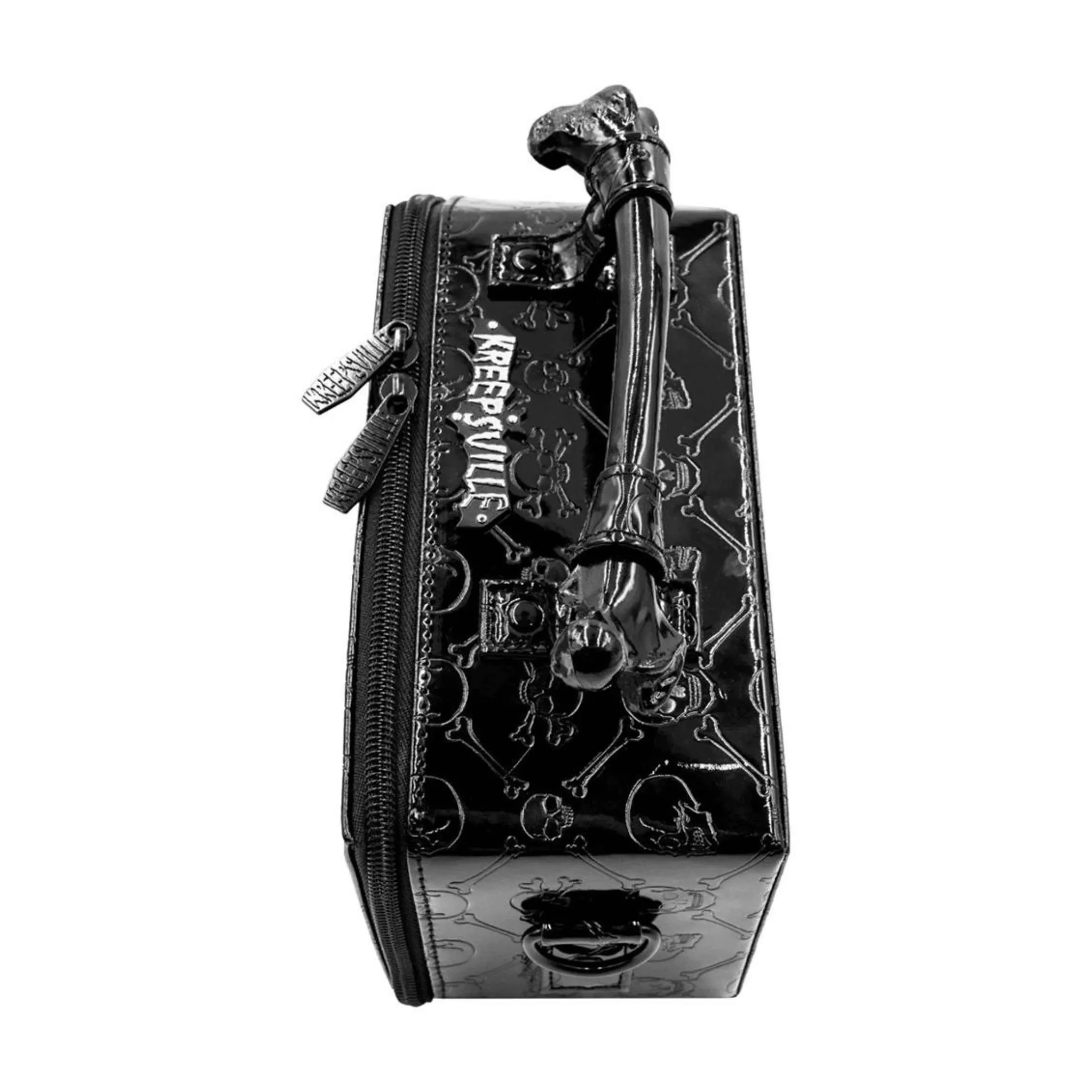Embossed Patent Skull Crossbones Coffin Purse Bag