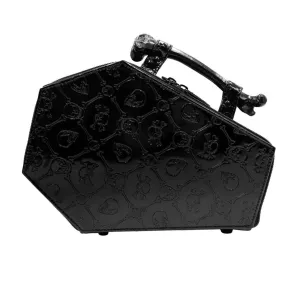 Embossed Patent Skull Crossbones Coffin Purse Bag