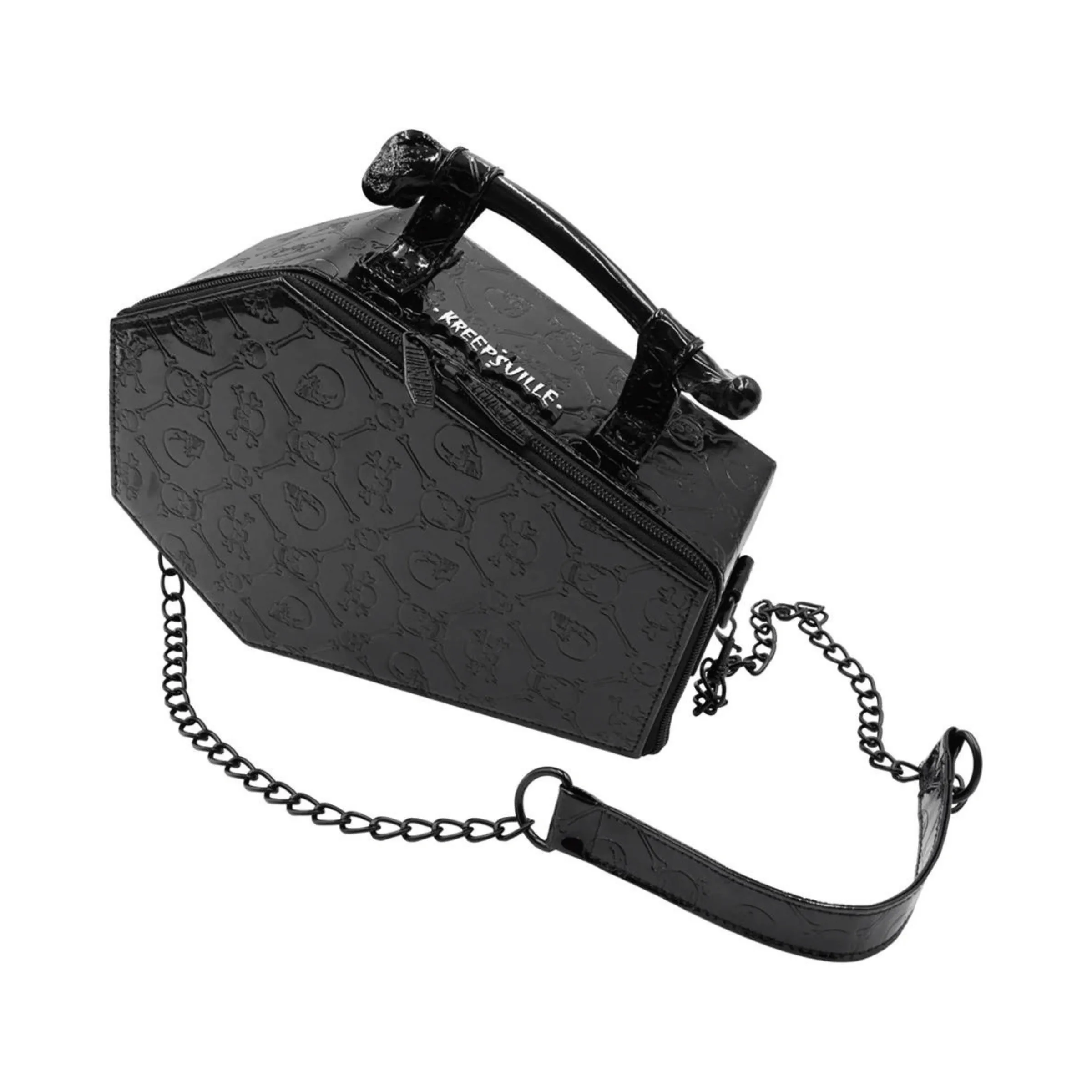 Embossed Patent Skull Crossbones Coffin Purse Bag