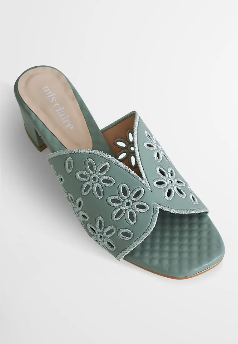 Emilia Eyelet Design Low Heel Sandals