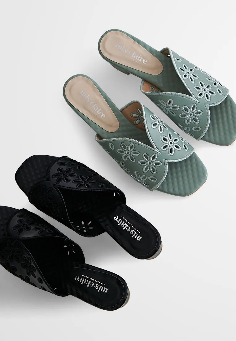 Emilia Eyelet Design Low Heel Sandals