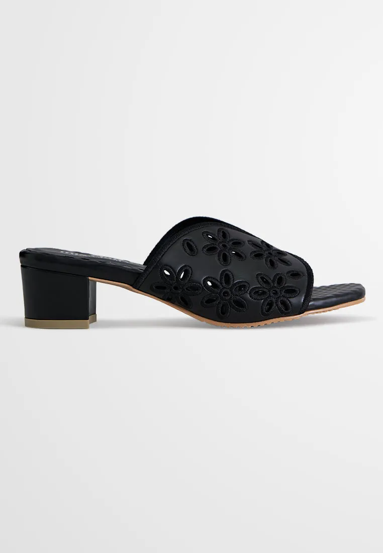 Emilia Eyelet Design Low Heel Sandals