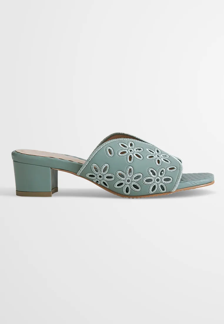 Emilia Eyelet Design Low Heel Sandals