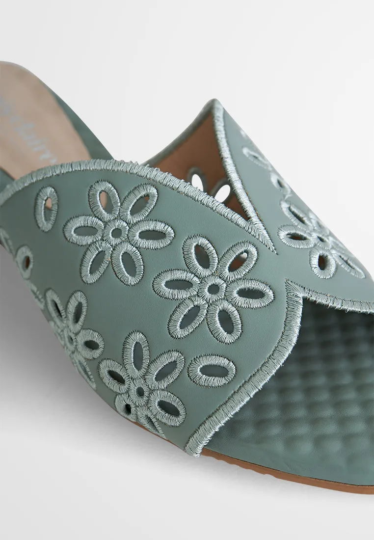 Emilia Eyelet Design Low Heel Sandals