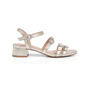 Emilia: Gold Metallic Low Block Heel Sandals