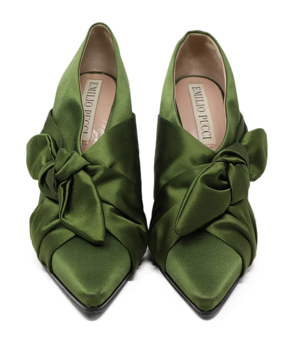 Emilio Pucci Olive Satin Heels sz 10