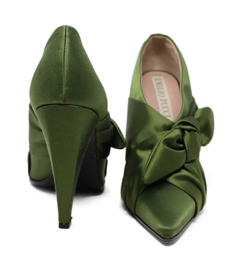 Emilio Pucci Olive Satin Heels sz 10