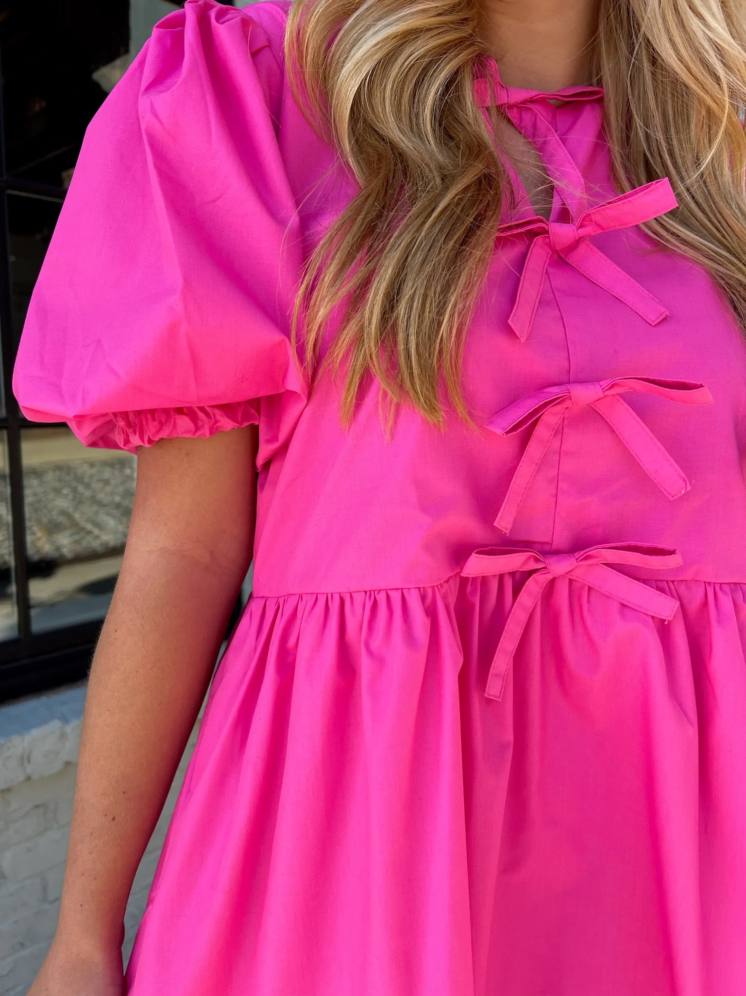 Entro | Haven Bubble Sleeve Mini Dress Hot Pink