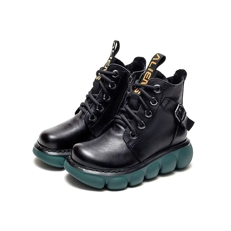 Fashion Ladies Genuine Leather Ankle Boots / Casual Round Toe Shoes on Thick Platforms