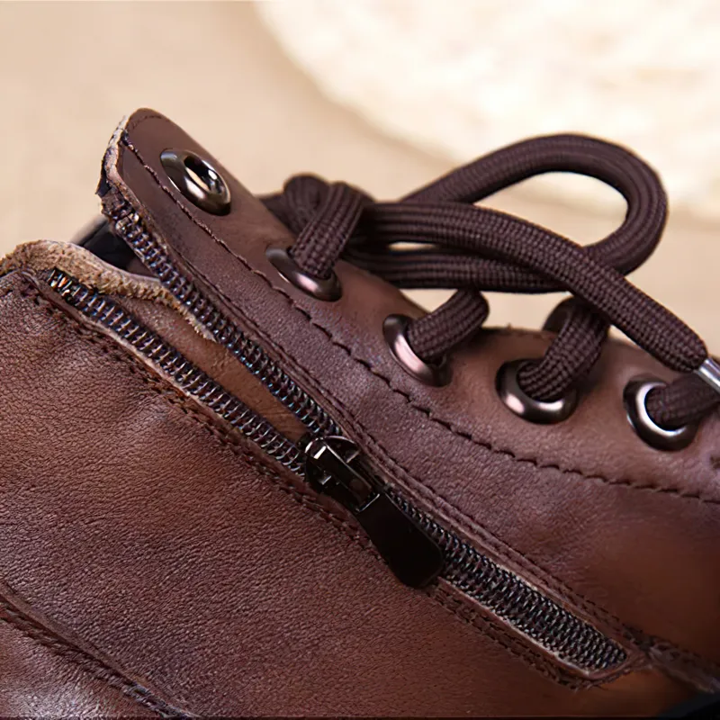 Fashion Ladies Genuine Leather Ankle Boots / Casual Round Toe Shoes on Thick Platforms