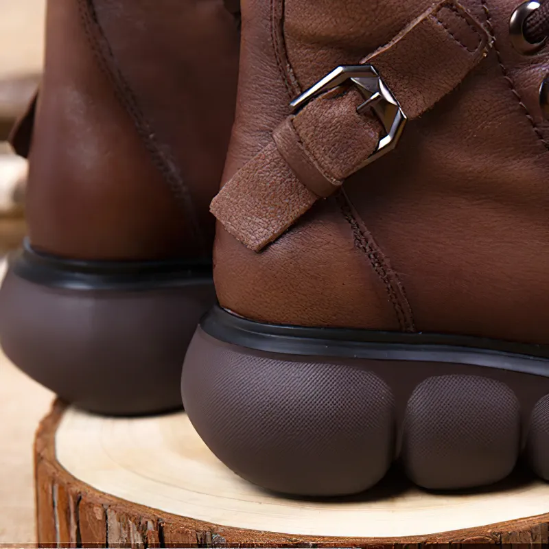 Fashion Ladies Genuine Leather Ankle Boots / Casual Round Toe Shoes on Thick Platforms