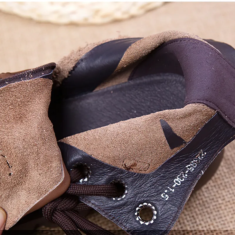 Fashion Ladies Genuine Leather Ankle Boots / Casual Round Toe Shoes on Thick Platforms