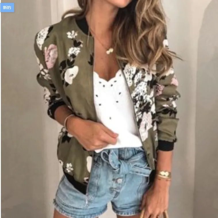 Fashion Printed Varsity Round Neck Zipper Long Sleeve Coat | Brodtica.com
