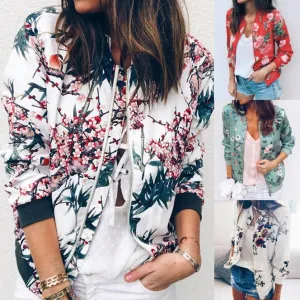 Fashion Printed Varsity Round Neck Zipper Long Sleeve Coat | Brodtica.com