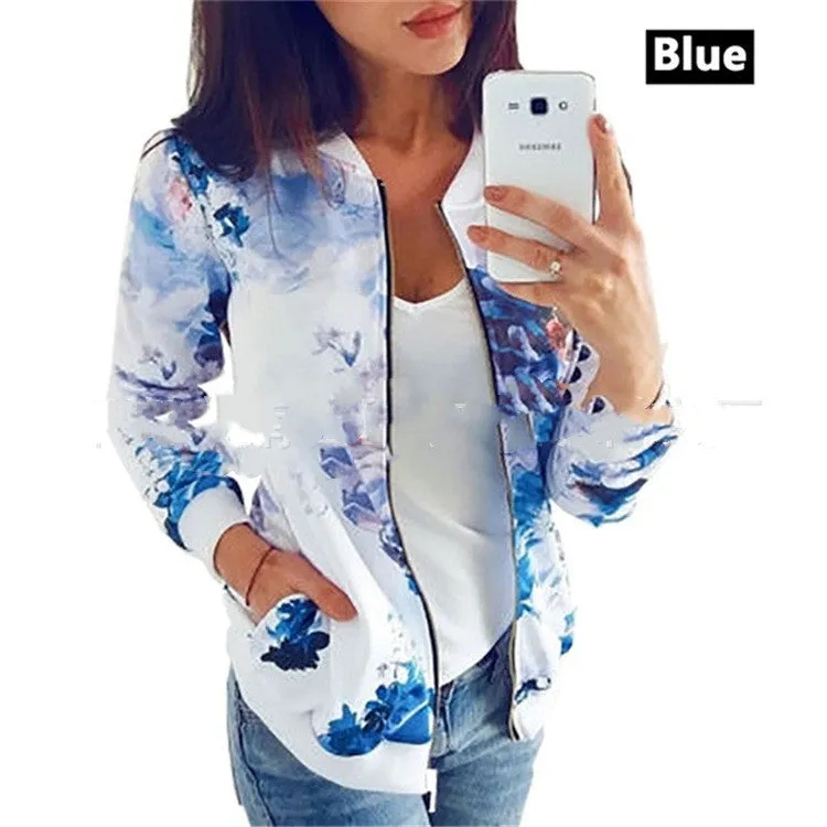 Fashion Printed Varsity Round Neck Zipper Long Sleeve Coat | Brodtica.com