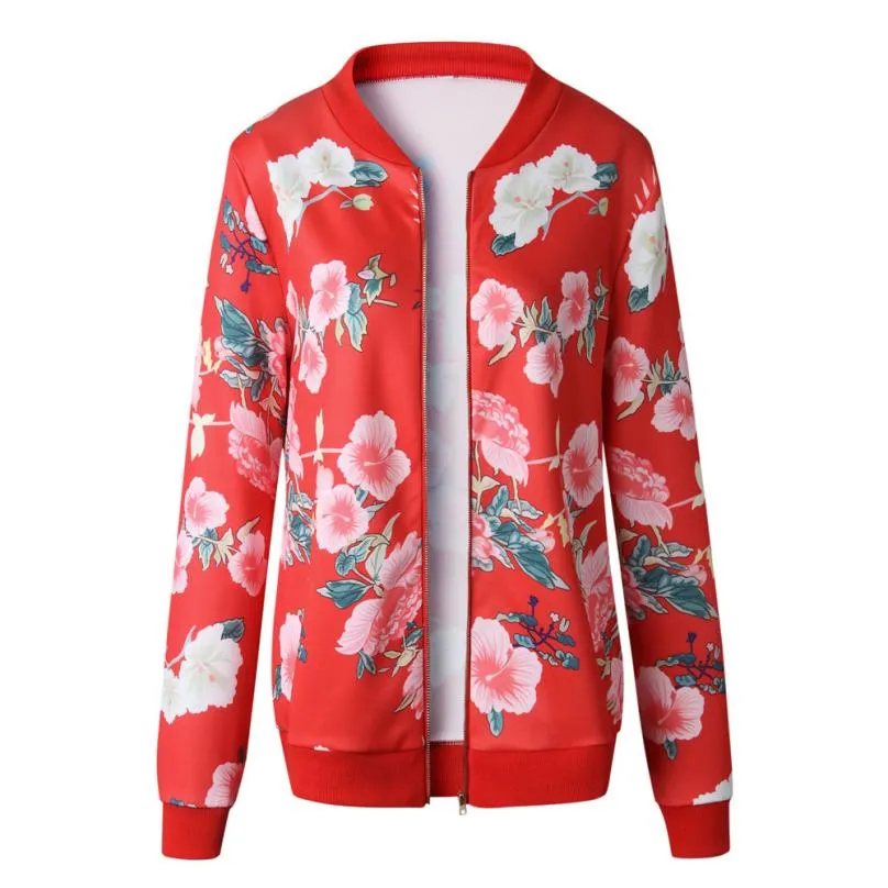 Fashion Printed Varsity Round Neck Zipper Long Sleeve Coat | Brodtica.com
