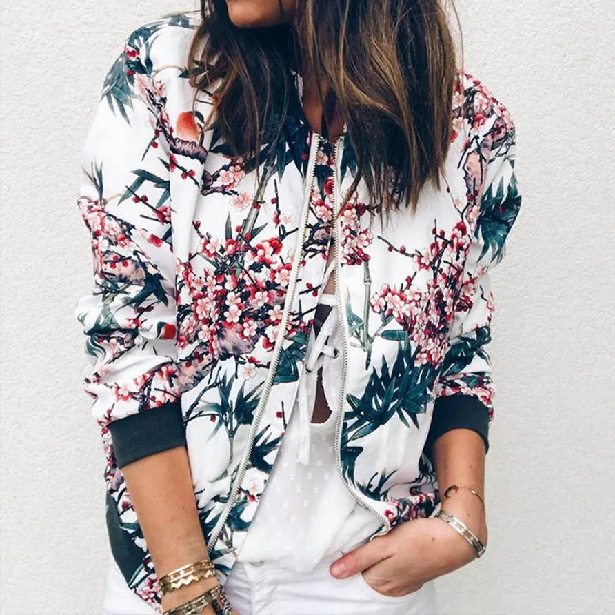 Fashion Printed Varsity Round Neck Zipper Long Sleeve Coat | Brodtica.com