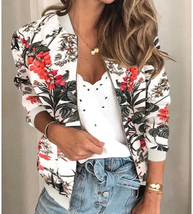 Fashion Printed Varsity Round Neck Zipper Long Sleeve Coat | Brodtica.com