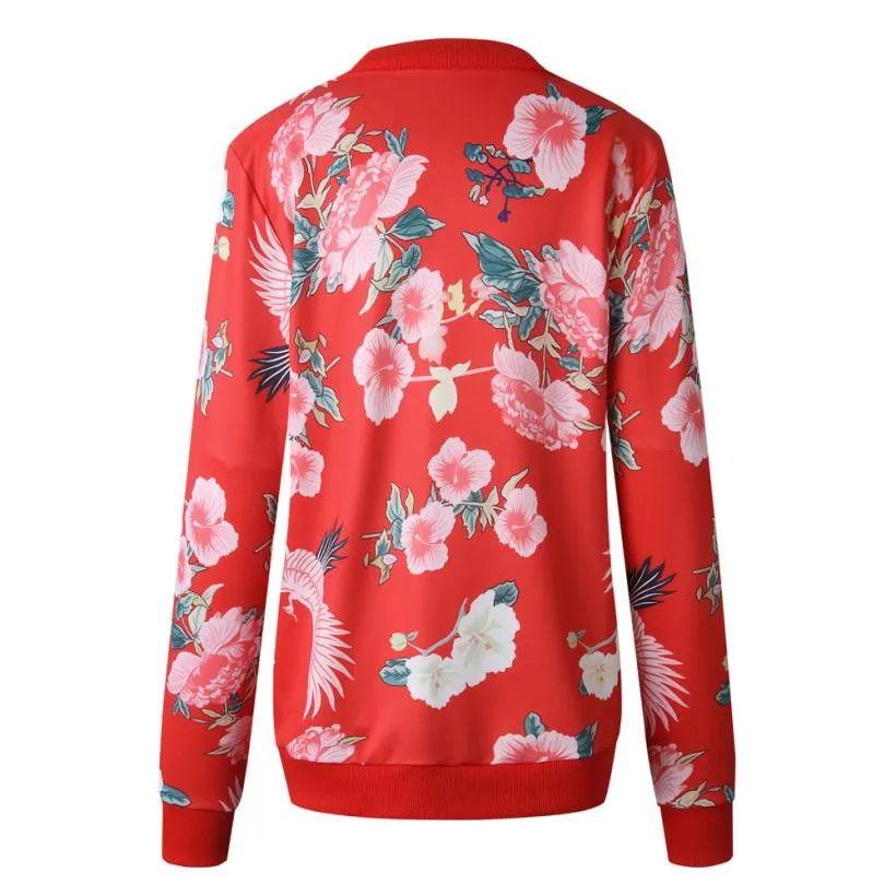 Fashion Printed Varsity Round Neck Zipper Long Sleeve Coat | Brodtica.com