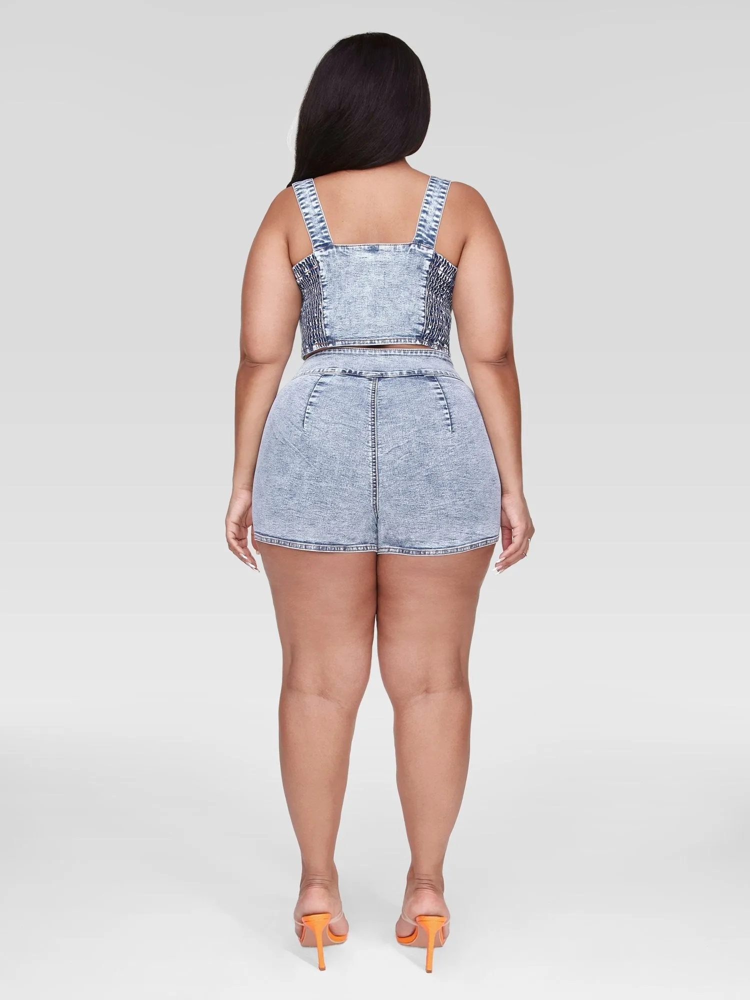 Fashion To Figure - Harper Rhinestone Buckle Denim Shorts