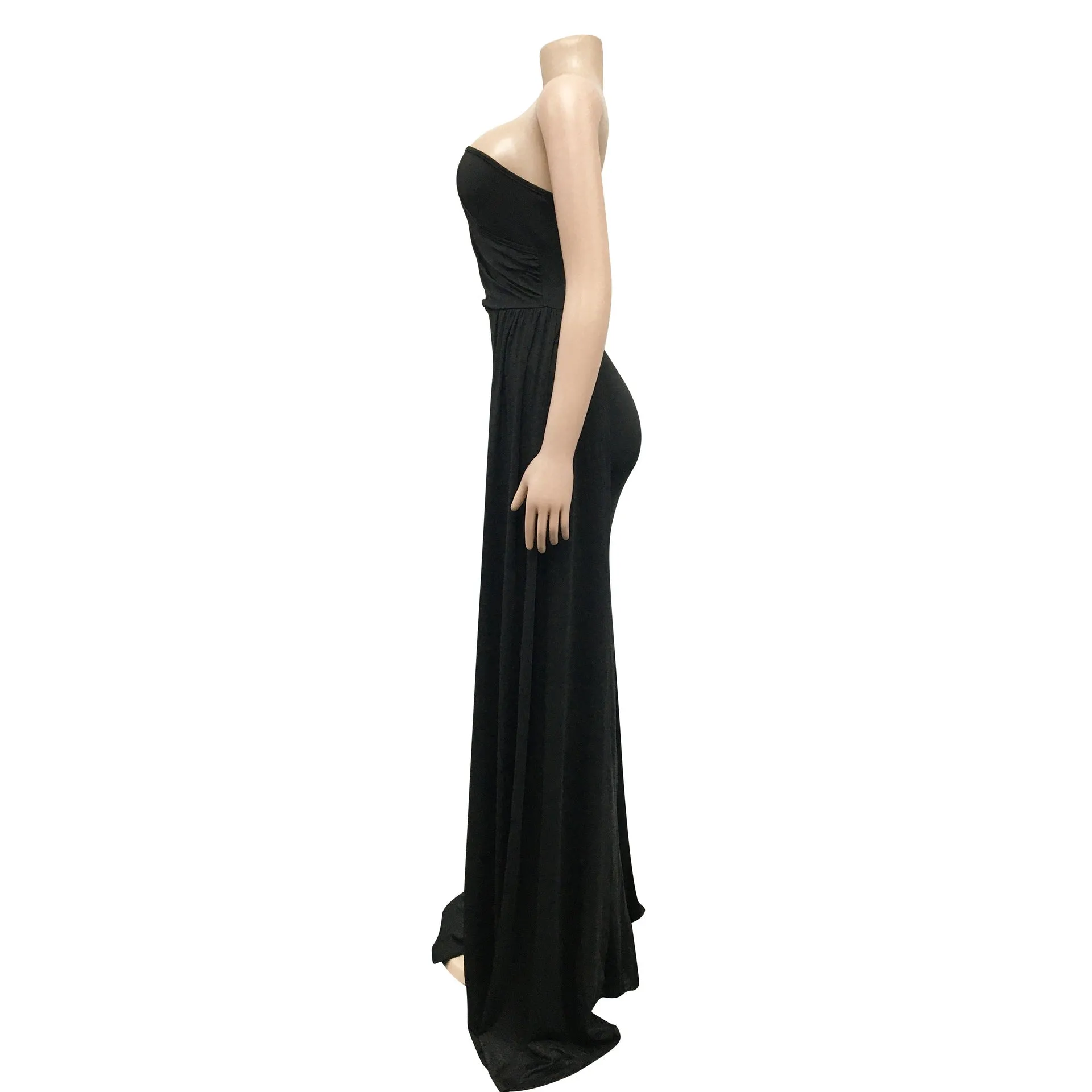 Fashionable Solid Color Party Bodycon One-Shoulder Sleeve Maxi Sparkly Dress