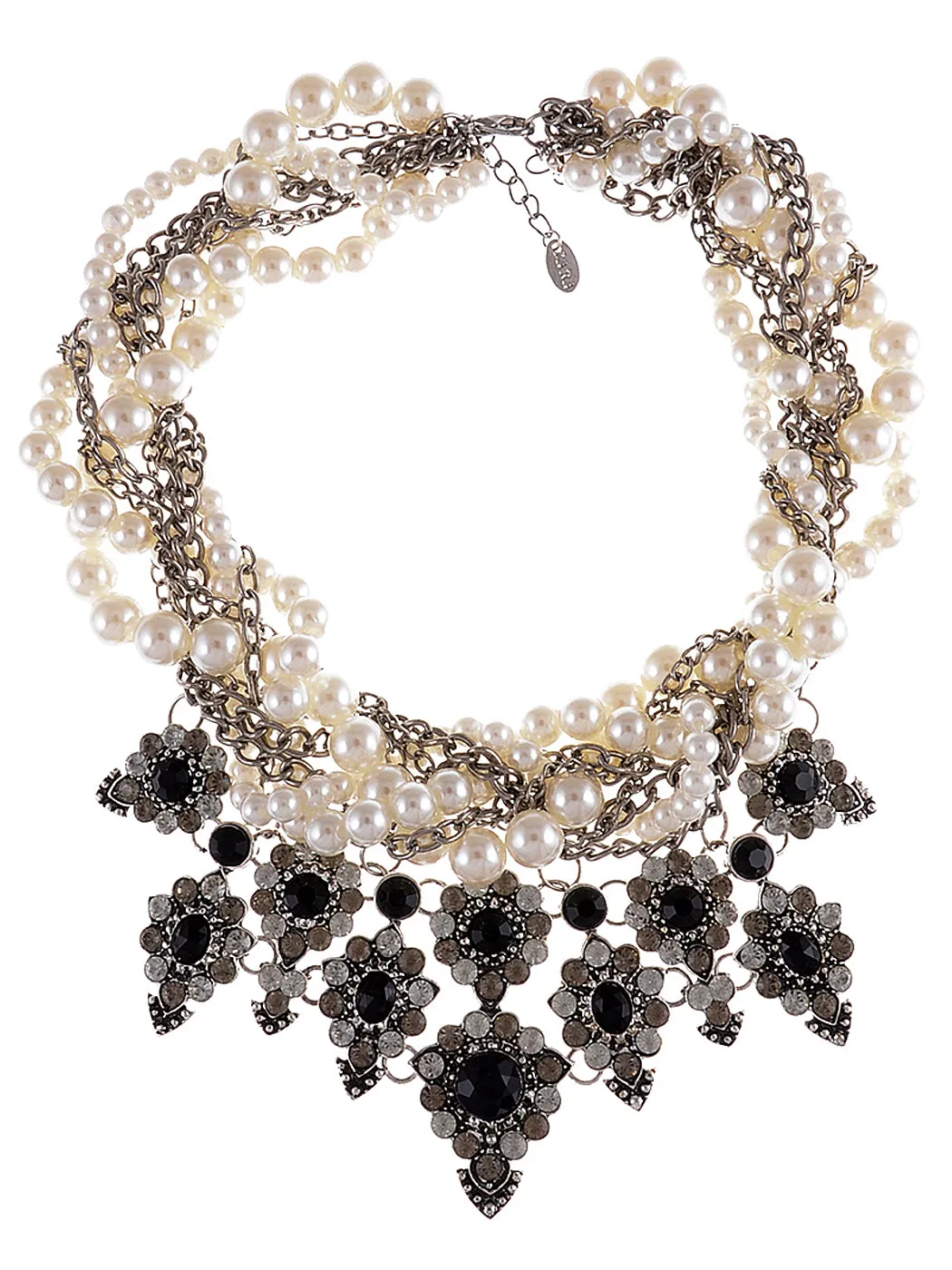 Faux Pearls Flower Pendent Chunky Bib Necklace