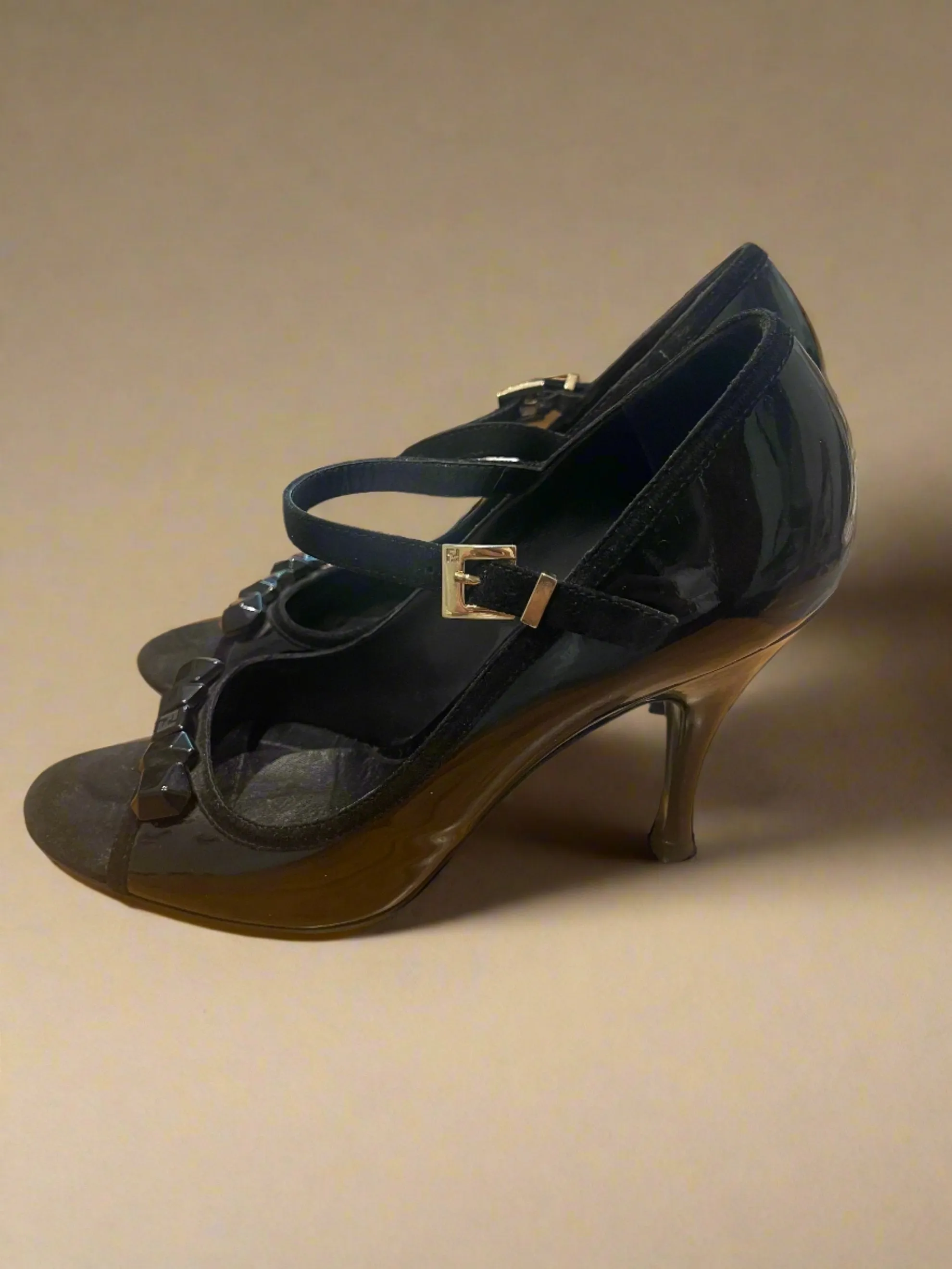 Fendi Patent Leather Heels: Elegant Size 39.5