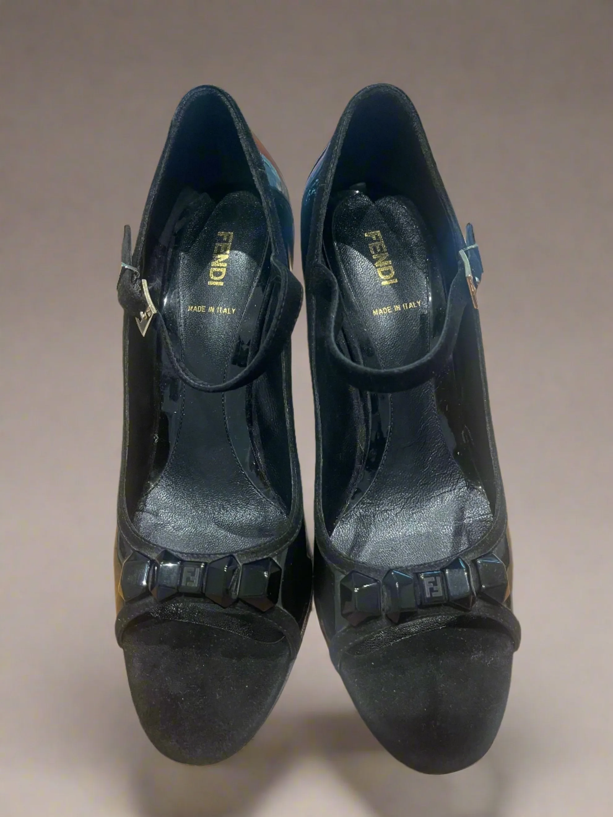 Fendi Patent Leather Heels: Elegant Size 39.5