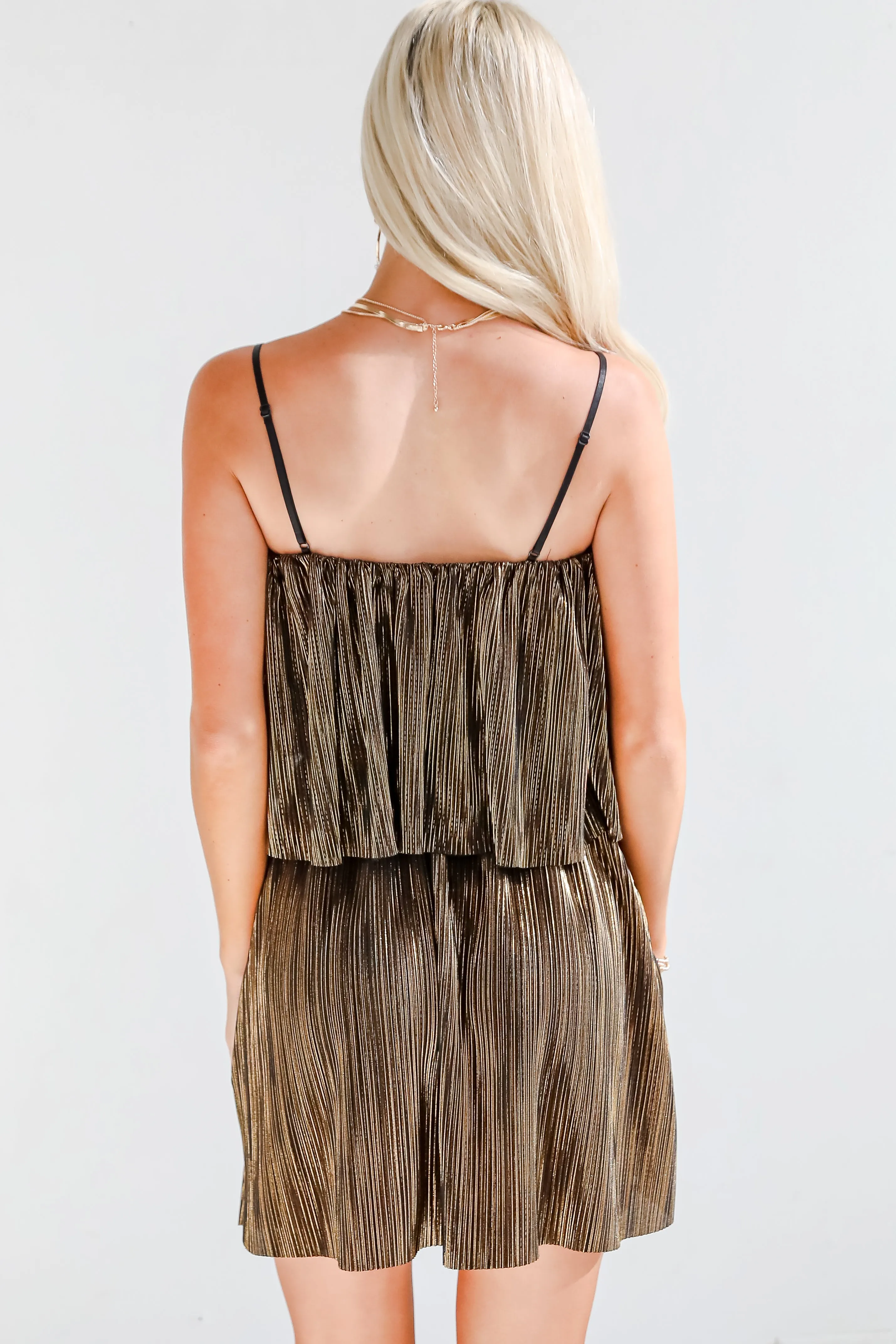 FINAL SALE - Brilliant Behavior Metallic Plisse Mini Dress - DOORBUSTER