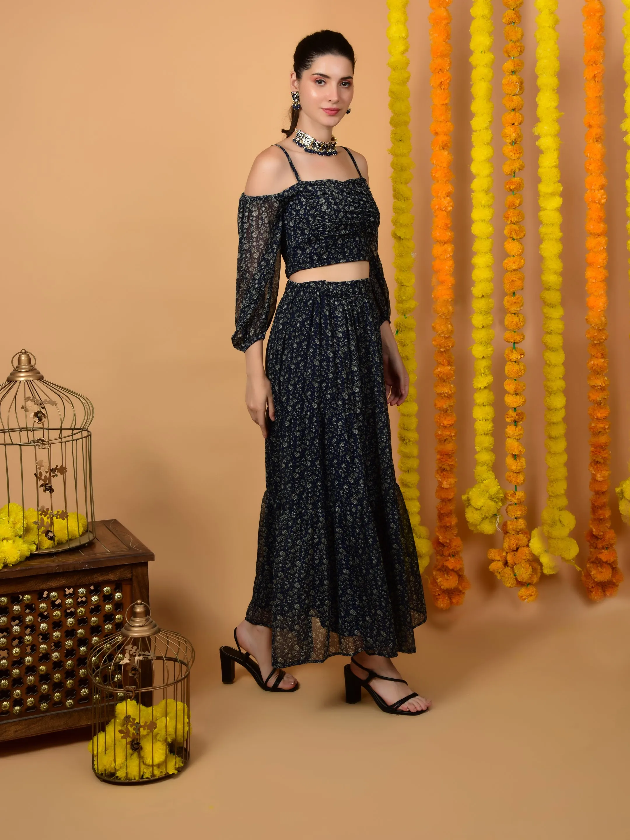 Flawless Trendy Navy Print Co-ord Set For Women | TIMITHY