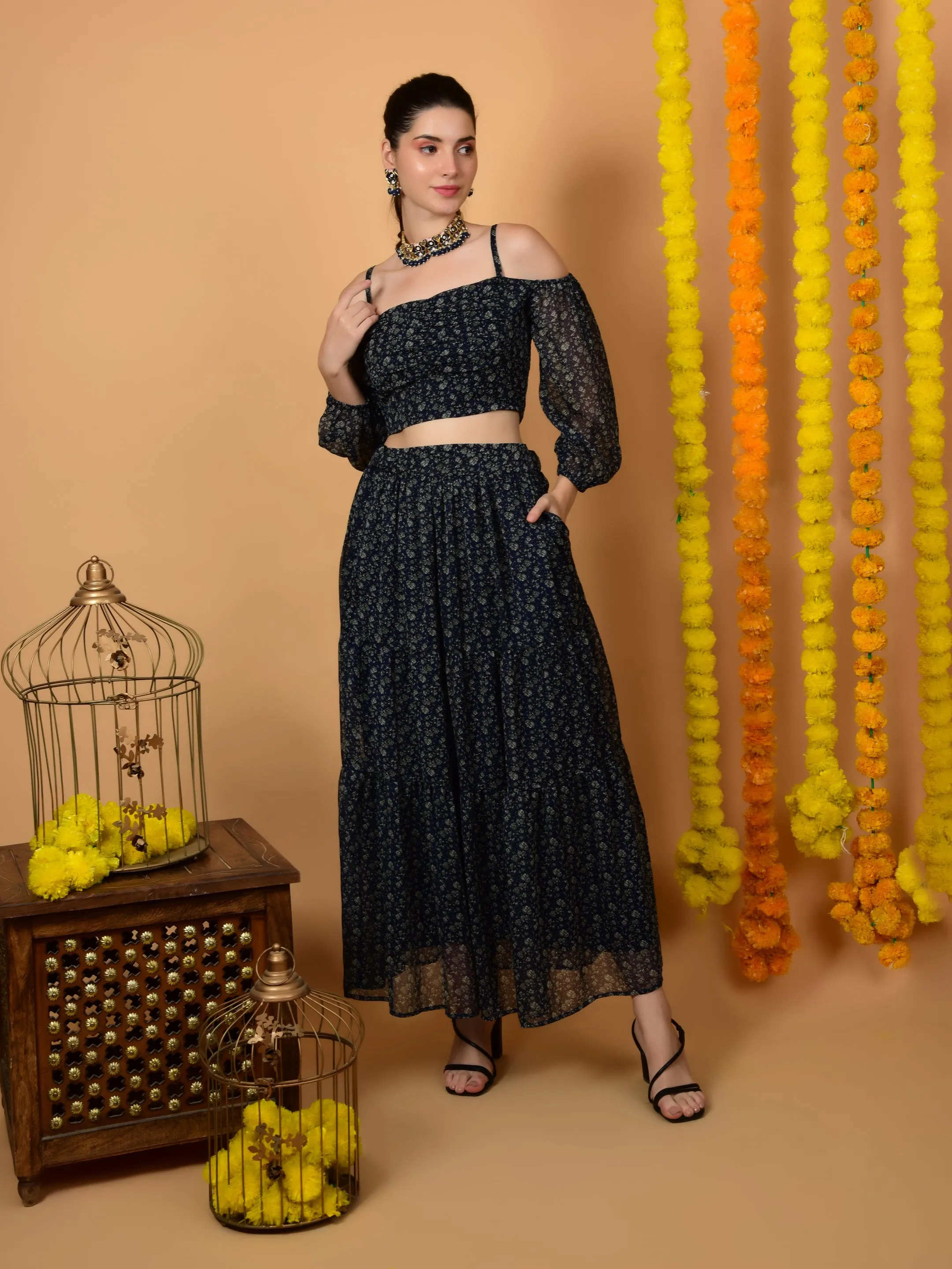 Flawless Trendy Navy Print Co-ord Set For Women | TIMITHY