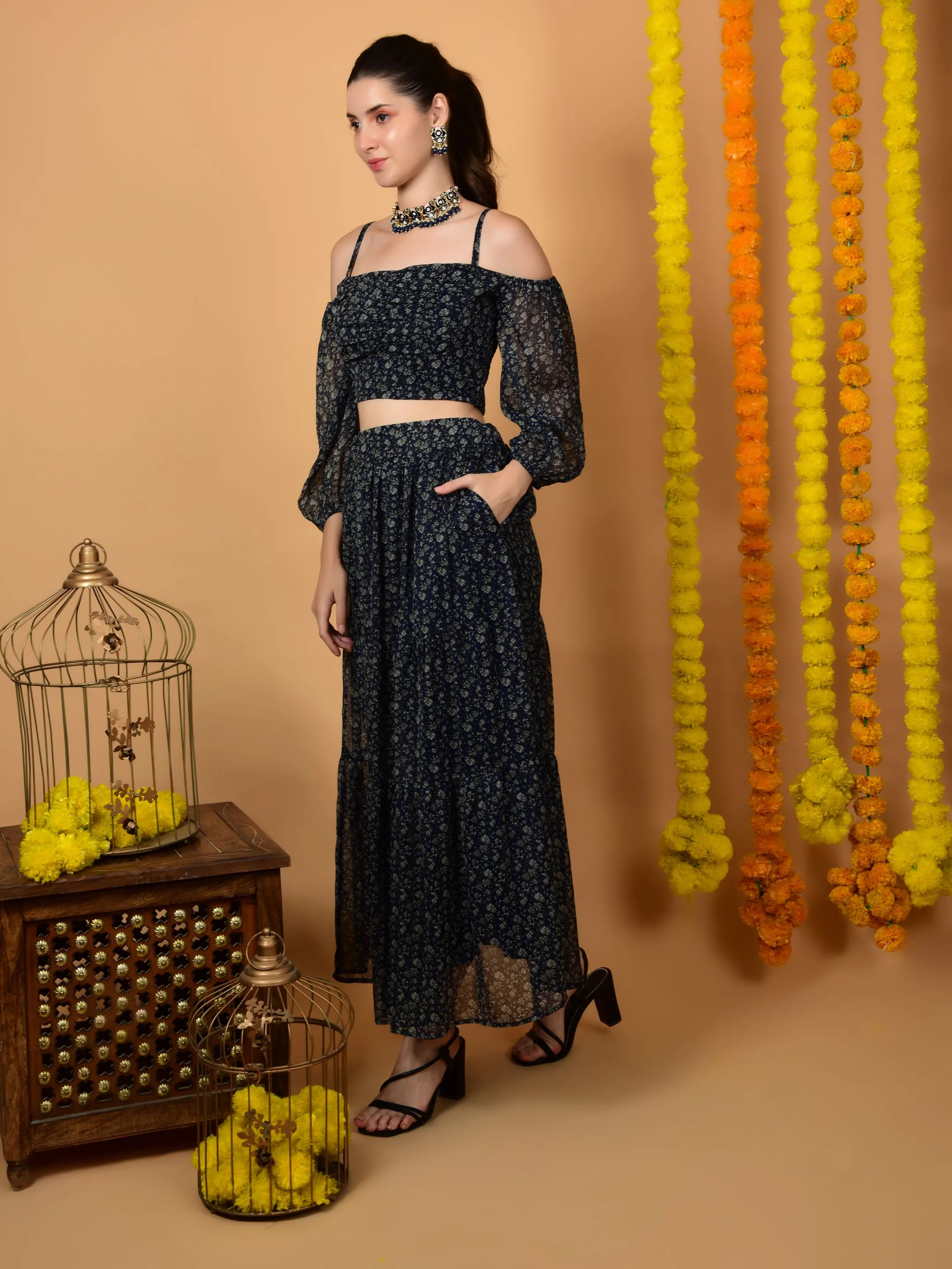 Flawless Trendy Navy Print Co-ord Set For Women | TIMITHY