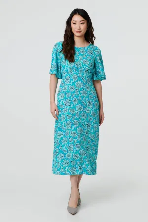 Floral 1/2 Flare Sleeve Midi Dress