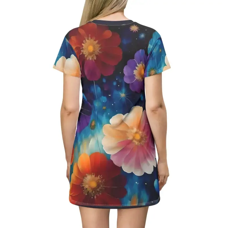 Floral Frenzy Shirt Dress with Bright Colorful Flowers