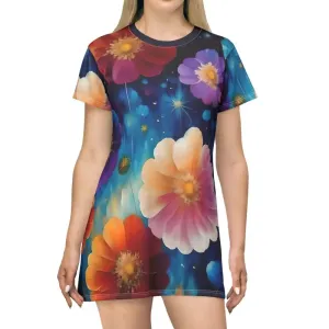 Floral Frenzy Shirt Dress with Bright Colorful Flowers