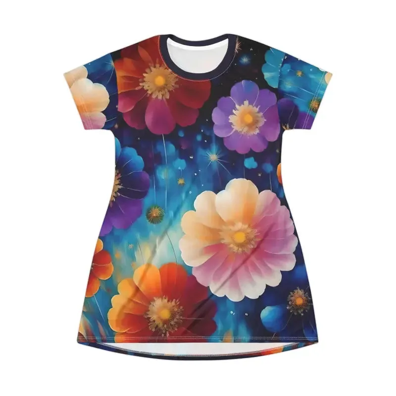 Floral Frenzy Shirt Dress with Bright Colorful Flowers
