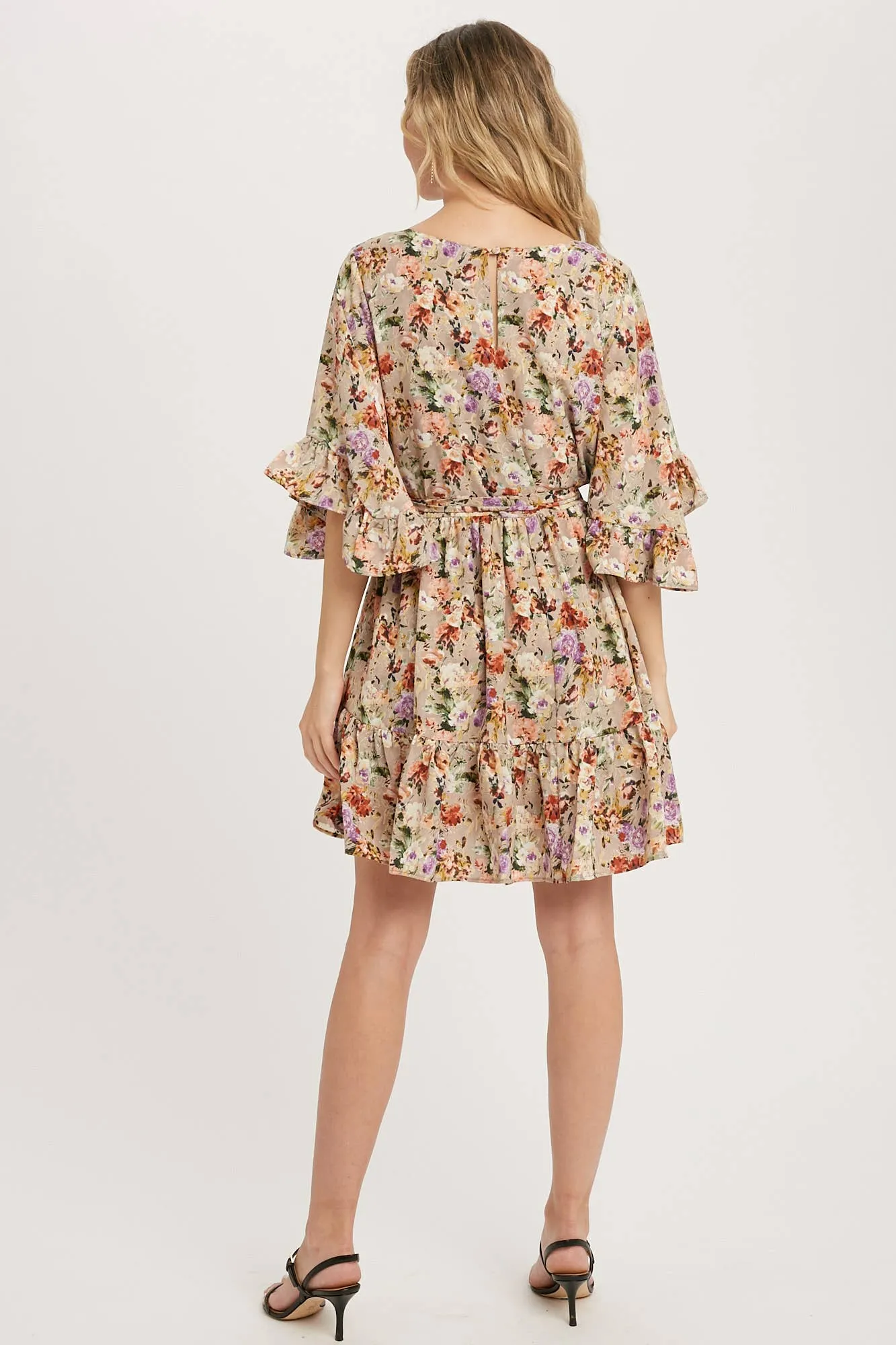 Floral Print Angel Sleeves Dress