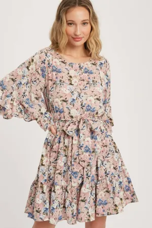 Floral Print Angel Sleeves Dress