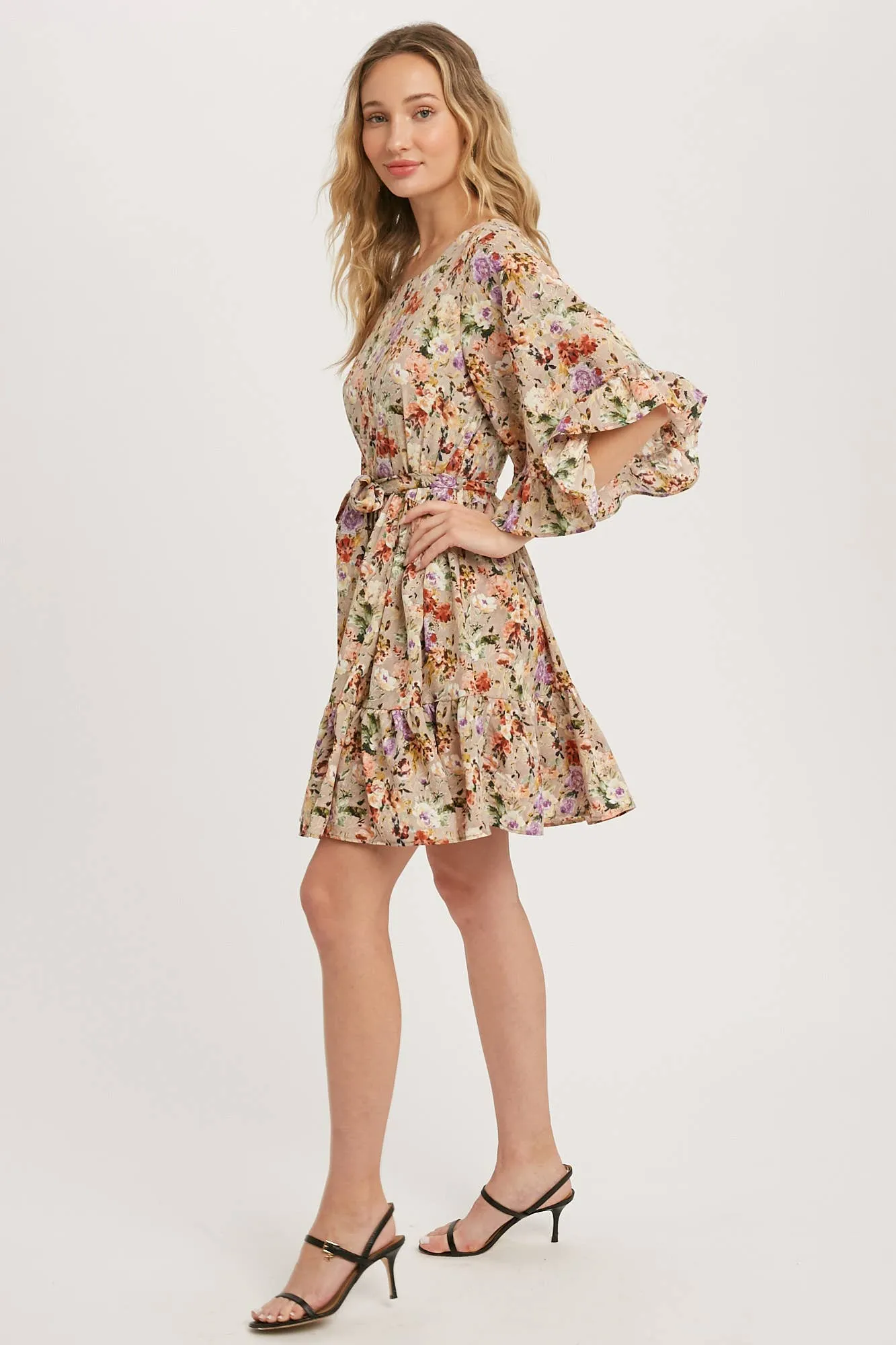 Floral Print Angel Sleeves Dress