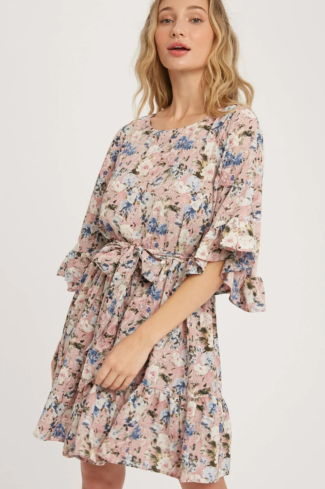 Floral Print Angel Sleeves Dress