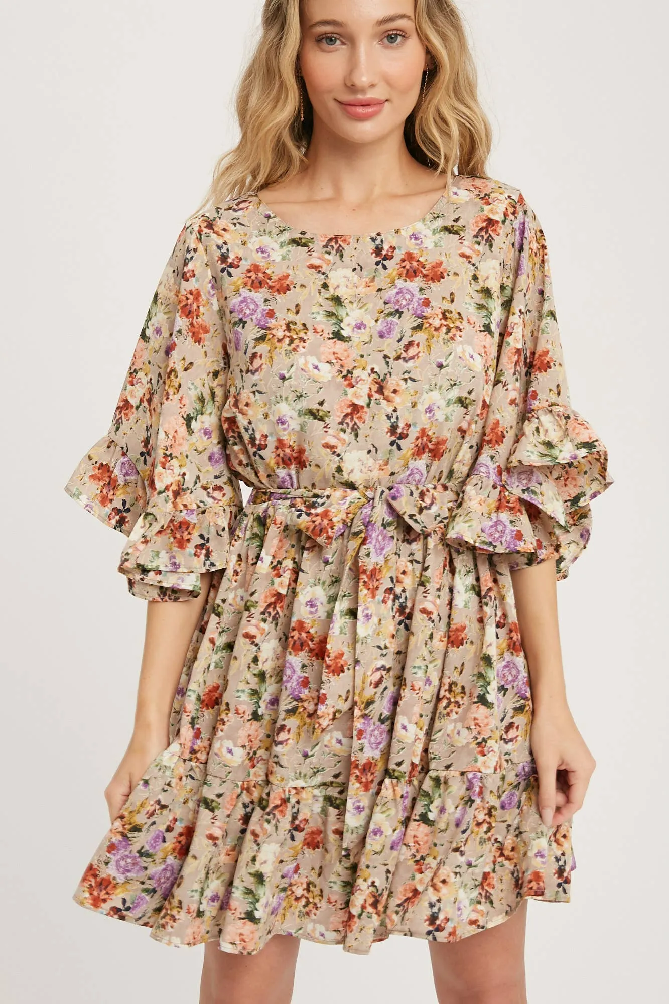 Floral Print Angel Sleeves Dress