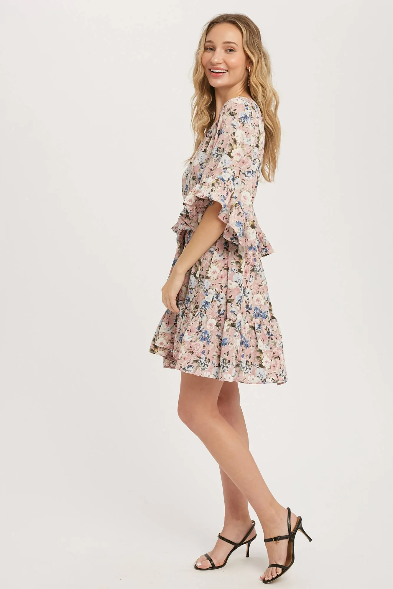 Floral Print Angel Sleeves Dress