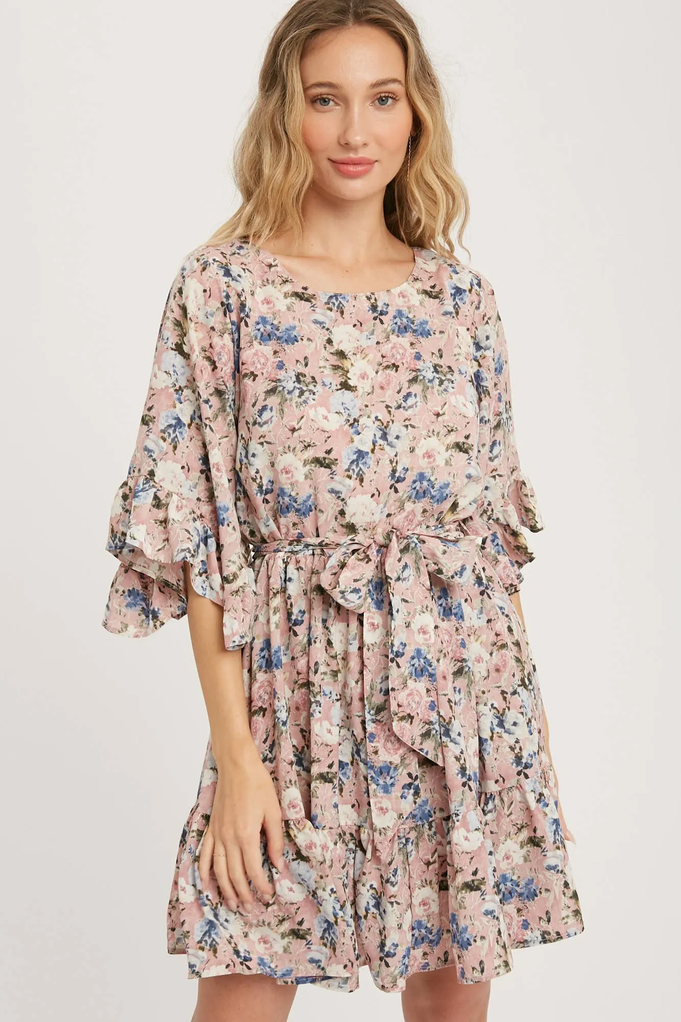 Floral Print Angel Sleeves Dress