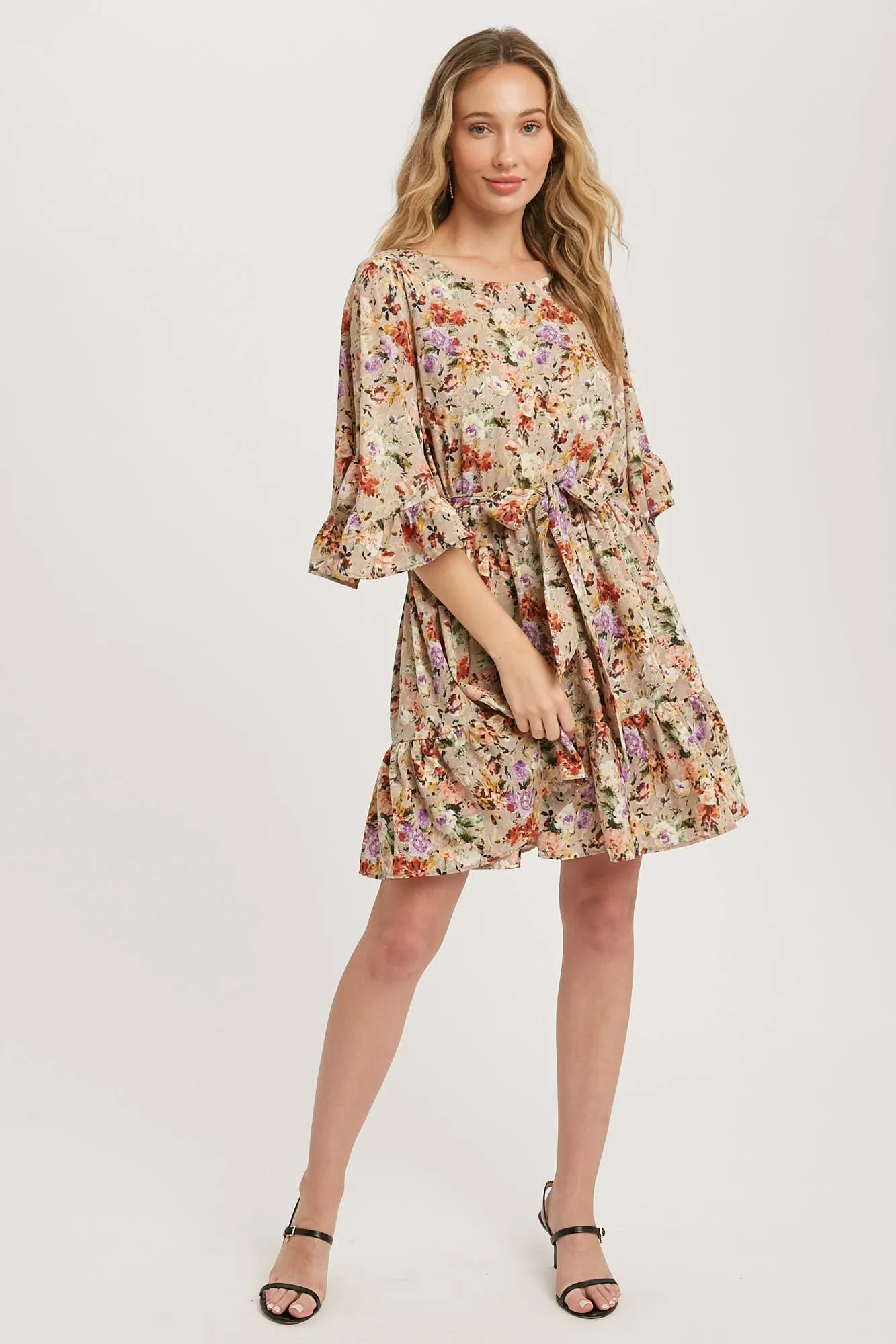 Floral Print Angel Sleeves Dress